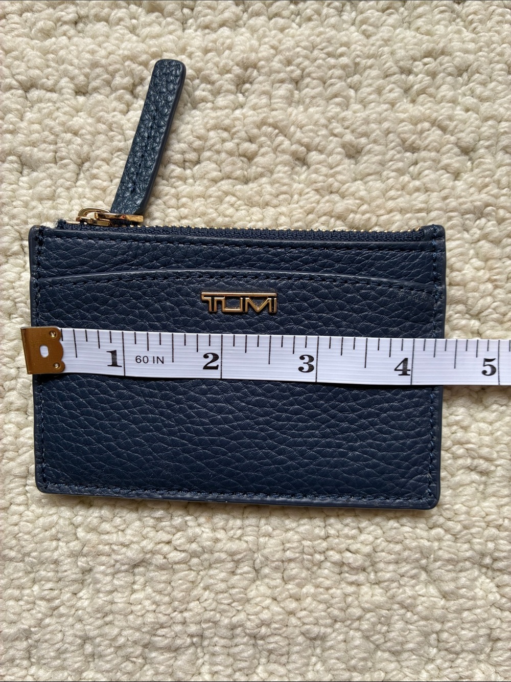 TUMI Navy Blue Leather Zip Card Case with Key Ring OS - Picture 6 of 8